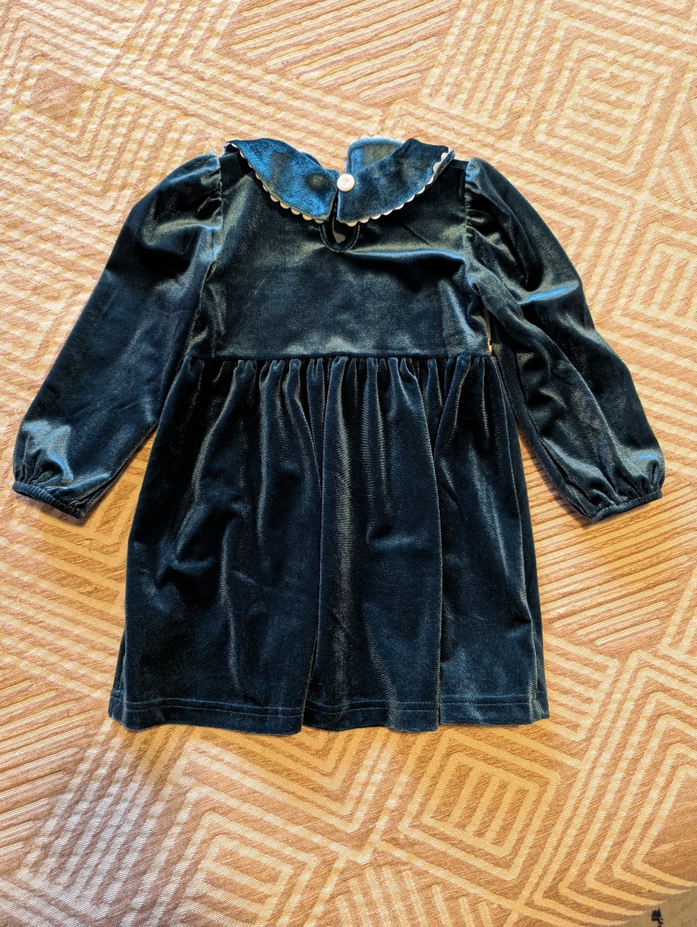 Velvet Smocked Horse Dress - Navy Blue - Picture 3 of 3